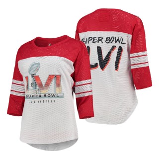 Women's Super Bowl LVI White Red First Team Scoop Neck 3 4-Sleeve T-Shirt