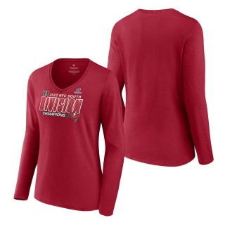 Women's Tampa Bay Buccaneers Red 2022 NFC South Division Champions Divide & Conquer Long Sleeve V-Neck T-Shirt