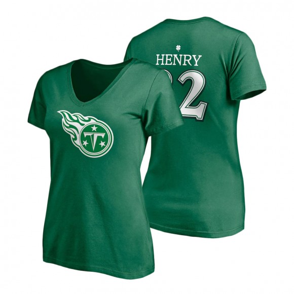 Women's Tennessee Titans Derrick Henry Kelly Green St. Patrick's Day Player Icon V-Neck T-Shirt