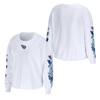 Women's Tennessee Titans WEAR by Erin Andrews White Celebration Cropped Long Sleeve T-Shirt