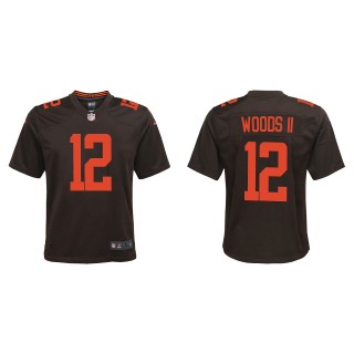 Youth Browns Michael Woods II Brown Alternate Game Jersey