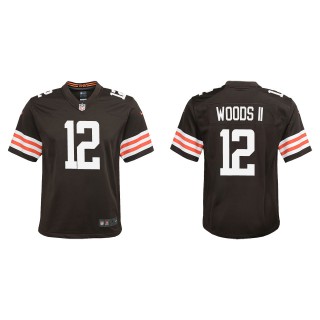 Youth Browns Michael Woods II Brown Game Jersey