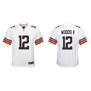 Youth Browns Michael Woods II White Game Jersey