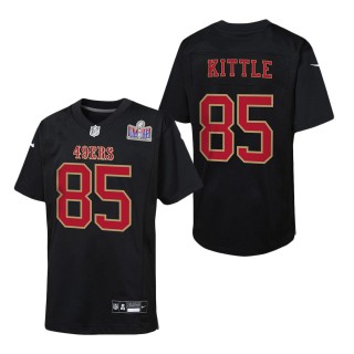 Youth San Francisco 49ers George Kittle Black Super Bowl LVIII Patch Carbon Fashion Game Jersey