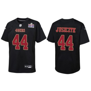 Youth 49ers Kyle Juszczyk Black Super Bowl LVIII Carbon Fashion Game Jersey