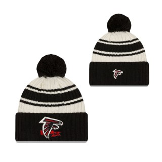 Youth Atlanta Falcons Cream Black 2022 Sideline Sport Cuffed Pom Knit Hat