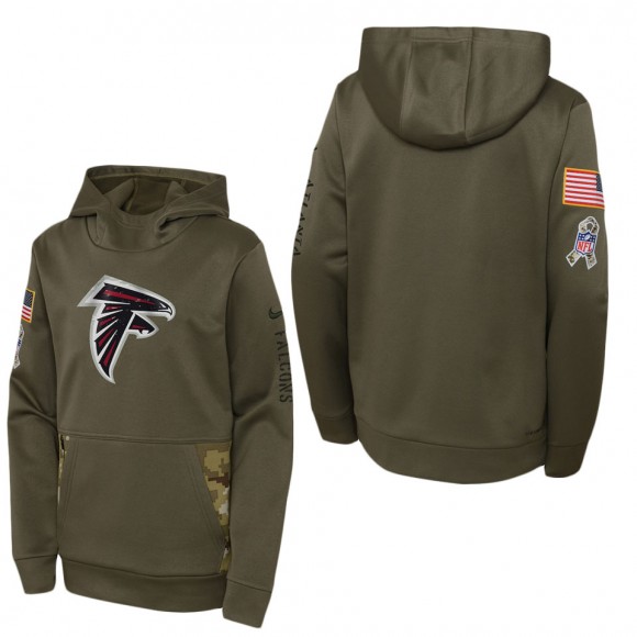 Youth Atlanta Falcons Olive 2022 Salute To Service Performance Pullover Hoodie
