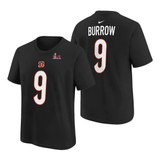 Youth Cincinnati Bengals Joe Burrow Black Super Bowl LVI Bound Name & Number T-Shirt