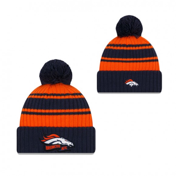 Youth Denver Broncos Cream Orange 2022 Sideline Sport Cuffed Pom Knit Hat
