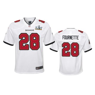 Youth Buccaneers Leonard Fournette White Super Bowl LV Game Jersey