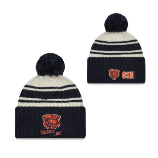 Youth Chicago Bears Cream Navy 2022 Sideline Sport Cuffed Pom Knit Hat