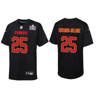 Youth Chiefs Clyde Edwards-Helaire Black Super Bowl LVIII Carbon Fashion Game Jersey