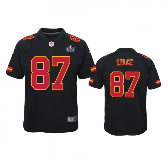 Youth Chiefs Travis Kelce Black Super Bowl LV Game Fashion Jersey