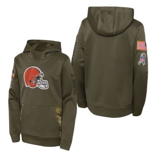 Youth Cleveland Browns Olive 2022 Salute To Service Performance Pullover Hoodie