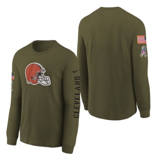 Youth Cleveland Browns Olive 2022 Salute To Service Team Logo Long Sleeve T-Shirt