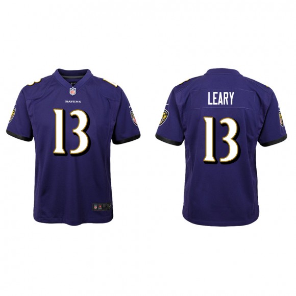 Youth Ravens Devin Leary Purple Game Jersey