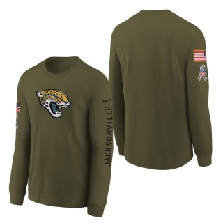 Youth Jacksonville Jaguars Olive 2022 Salute To Service Team Logo Long Sleeve T-Shirt