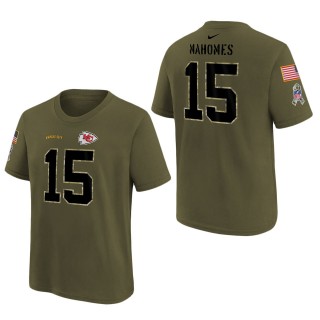 Youth Kansas City Chiefs Patrick Mahomes Olive 2022 Salute To Service Name & Number T-Shirt