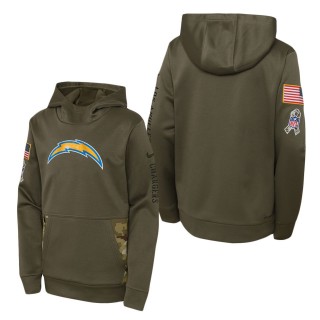 Youth Los Angeles Chargers Olive 2022 Salute To Service Performance Pullover Hoodie