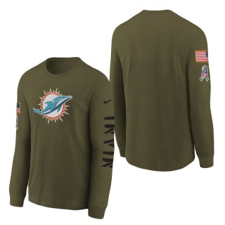 Youth Miami Dolphins Olive 2022 Salute To Service Team Logo Long Sleeve T-Shirt