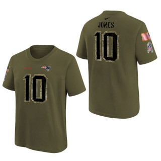 Youth New England Patriots Mac Jones Olive 2022 Salute To Service Name & Number T-Shirt