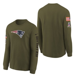 Youth New England Patriots Olive 2022 Salute To Service Team Logo Long Sleeve T-Shirt