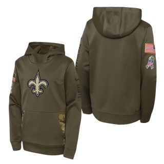 Youth New Orleans Saints Olive 2022 Salute To Service Performance Pullover Hoodie