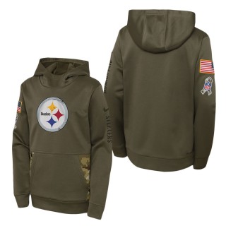 Youth Pittsburgh Steelers Olive 2022 Salute To Service Performance Pullover Hoodie