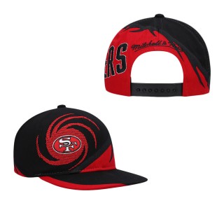 Youth San Francisco 49ers Mitchell & Ness Black Scarlet Spiral Snapback Hat