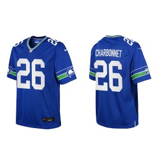 Zach Charbonnet Youth Seattle Seahawks Royal Throwback Game Jersey